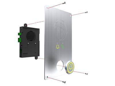 S-BOX mit eingebauter Frontplatte und Notruftaste mit Doppelkontakt