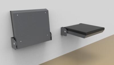 Klappsitz ohne Lehne, aus Stahl pulverbeschichtet, mit Anschlag fuer Ruhestellung.