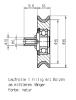 Fluesterlaufrolle, 1-rillig m. Bolzen M6, mittlere Aufhaengung