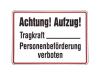 Aufkleber "Achtung! Aufzug! Tragkraft, Personenbefoerderung verboten" 80x60mm