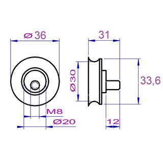 Untere Laufrolle D=29mm (uere 36mm) mit Exzenter fr Laufwagen (C144AAOP)