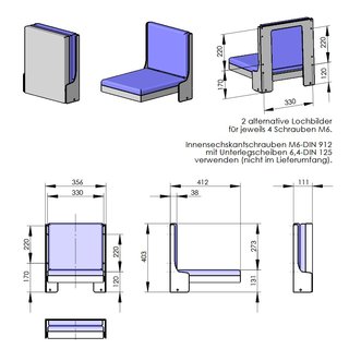 Klappsitz (Aufzugsitz-schmal), zum Austauschen von defekten Sitzen mit kompatiblem Lochbild
