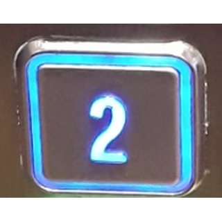 2, quadratischer Taster,erhaben, blau, Rand beleuchtet, Symbol beleuchtet