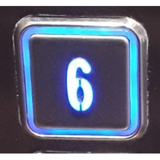 6, quadratischer Taster,erhaben, blau, Rand beleuchtet, Symbol beleuchtet
