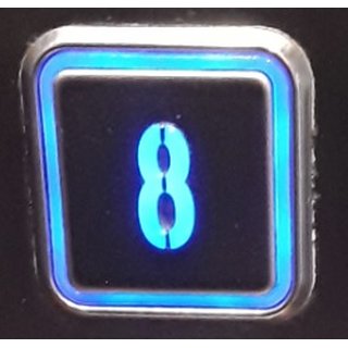 8, quadratischer Taster,erhaben, blau, Rand beleuchtet, Symbol beleuchtet