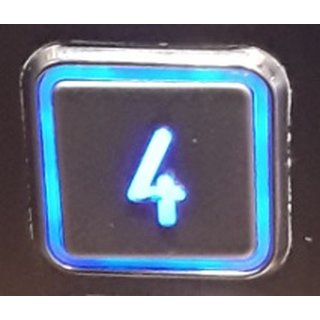 4, quadratischer Taster,erhaben, blau, Rand beleuchtet, Symbol beleuchtet