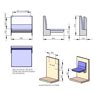 Klappsitz mit niedriger Lehne Modell 007 - 07 (anthrazitgrau / schwarz)