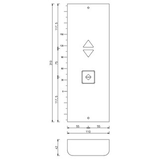 Aufputzableau 110 x 310 x 42mm, V2A Korn 240, Taster Pfeil AUF/AB, Richtungsanzeige