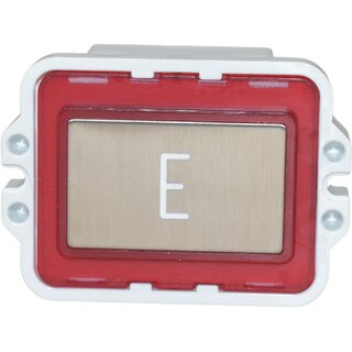 Standardtaster UTQA, Symbol  E , rechteckig 43x28mm, Quttierung rot