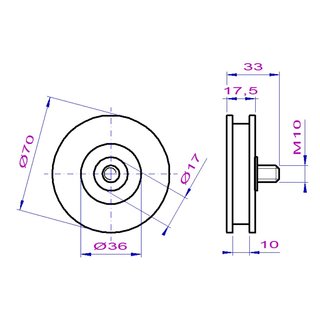 Trlaufrolle (Baugleich mit Hersteller Kone) D70/60/M10x17,5 Rechtecknut 10.2