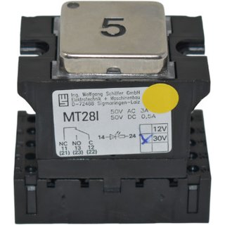 MT28 M 5,  LED gelb 30V, Kappe V2A quadratisch, graviert schwarz ausgelegt.